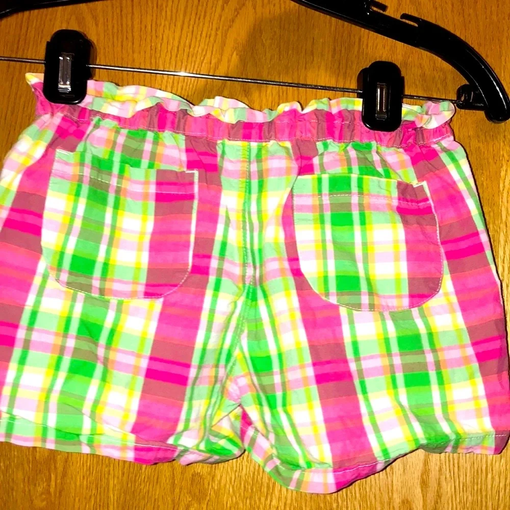 Gymboree pink green 8 madras plaid preppy shorts cotton twill pockets ruffles